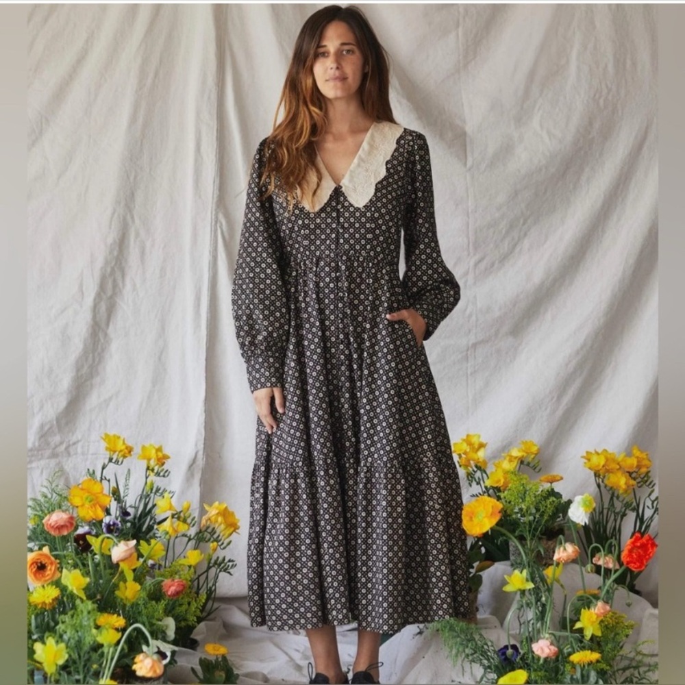 Christy Dawn The Elizabeth Balloon Sleeve Midi Dress Azalea Houndstooth Size L